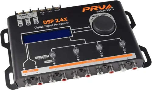 PRV AUDIO Car Audio DSP 2.4X Digital Crossover y ecualizador 4 canales Full Digital Signal Audio Procesador DSP con secuenciador Remoto Relé