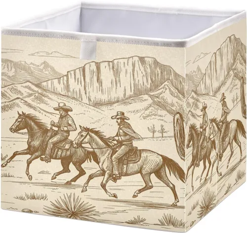 Cesta de almacenamiento plegable Western Desert Cowboy de 11 x 11 x 11 pulgadas, cubo de almacenamiento para decoración del hogar, cesta de A03