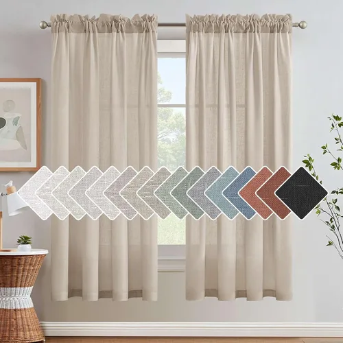 Miniatura 24 de H.VERSAILTEX Cortinas de Lino con Textura Filtradoras de Luz para Tratamiento de Ventanas de Sala de Estar, Cortinas Naturales Duraderas