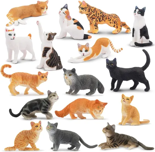 Toymany 16 figuras de gato realistas, decoración de pastel de gatos educativos, huevos de Pascua, regalo de cumpleaños de Navidad para niños