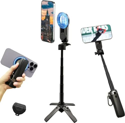 Miniatura 7 de Trípode magnético de 65 pulgadas para iPhone con control remoto, trípode magnético para teléfono celular, trípode para selfie stick con toma