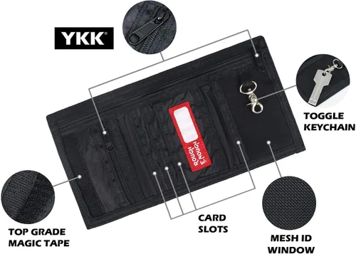 Miniatura 5 de Rough Enough - Cartera para niños con cordón para el cuello con cremallera, monedero y tarjetero color negro