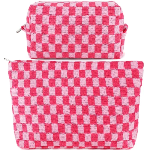 Miniatura 13 de ZLFSRQ Bolsa de maquillaje a cuadros para mujer, grande y pequeña, juego de bolsa de cosméticos a cuadros, bolsas de aseo de viaje, bolsa de Cuadros