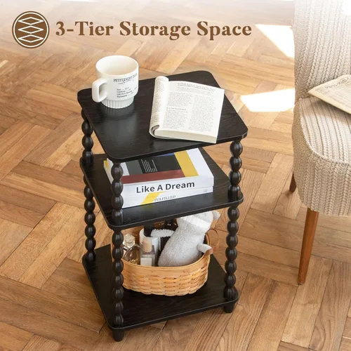 Miniatura 7 de Fultyle - Mesa auxiliar, mesa auxiliar pequeña con estante de almacenamiento, mesita de noche vintage para sala de estar, dormitorio, oficina y Negro