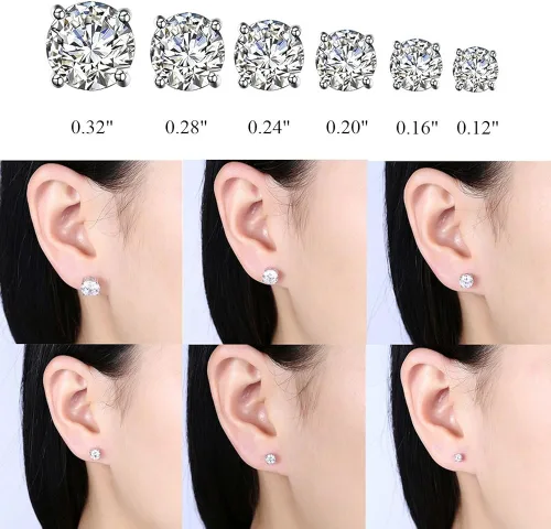 Miniatura 2 de TTVOVO Aretes de plata de ley 925 con circonita cúbica brillante de corte princesa, aretes de diamante de circonita cúbica para mujeres y hombres