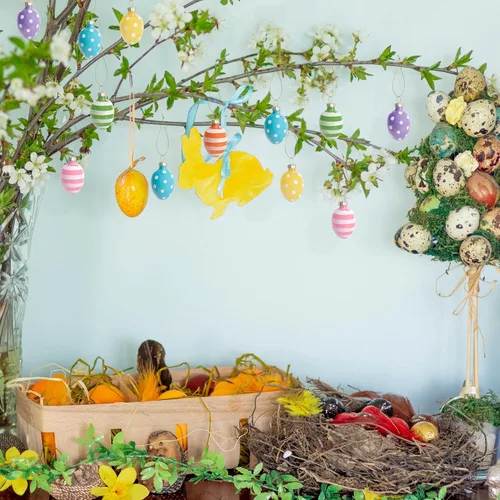Miniatura 7 de 12 huevos colgantes de cristal para Pascua, huevos de Pascua de 1.8 pulgadas, adornos para colgar, rayas de puntos, decoración de Pascua, huevos