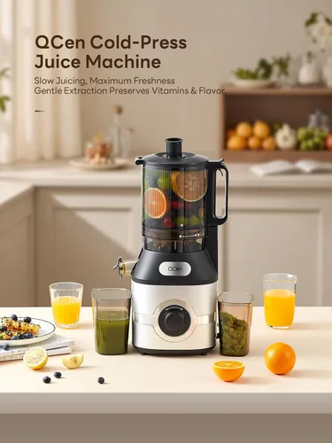 Miniatura 7 de QCen Exprimidor de prensa en frío, 5.5 pulgadas de ancho, máquina de masticación lenta para frutas y verduras enteras, fácil de limpiar (gris)