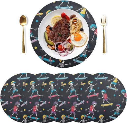 Miniatura 3 de Playful Skeletons Black PVC Placemat, Non Slip Heat Resistant Placemats for Kitchen one sizex6