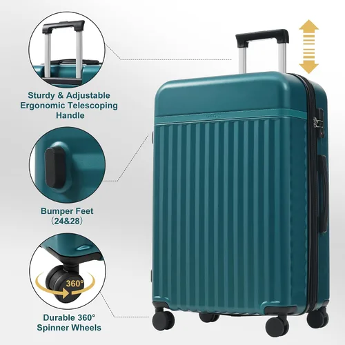 Miniatura 113 de Merax Juegos de equipaje de mano en maleta aprobada por aerolíneas, estuche rígido con ruedas giratorias expandibles, Negro