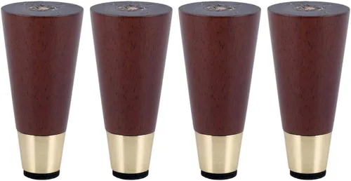Miniatura 9 de Patas de madera de roble maciza, patas de sofá cónicas, patas de repuesto para mesa de café, patas de armario, funda de cobre, con accesorios