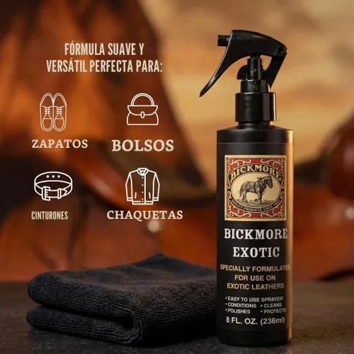 Miniatura 2 de Bickmore Exotic – Aerosol especialmente formulado, utilizado para limpiar, pulir y proteger pieles exóticas y piel de reptil.