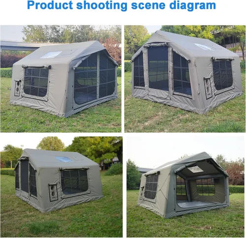 Miniatura 5 de Tienda de campaña inflable grande de lujo con conector de estufa y puerto de CA, 4 a 12 personas, casa de lona glamping de 4 estaciones, tienda