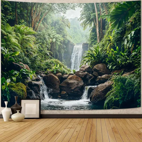 Miniatura 24 de Zussun Tapiz de Bosque Natural de Montaña Tapiz Verde de Pino Luz Solar Selva para Dormitorio Estético Planta Paisaje de Montaña Tapices Pequeños