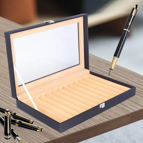 Miniatura 6 de Ethedeal - Caja expositora de 12 ranuras para bolígrafos, caja de almacenamiento para bolígrafos estilográficas, caja organizadora de coleccionistas