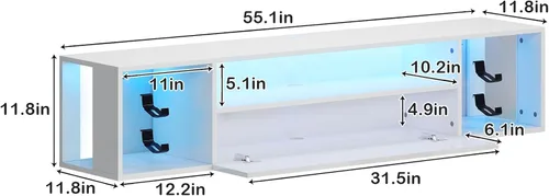 Miniatura 3 de soges Soporte de TV flotante con luces LED, estante de televisión para TV de 43 pulgadas, consola multimedia montada en la pared con ganchos