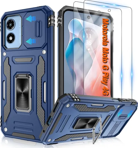 Miniatura 85 de Atump Funda para Motorola Moto G Play 2024 (4G) con [paquete de 2] protector de pantalla HD y cubierta para cámara deslizante, soporte de anillo
