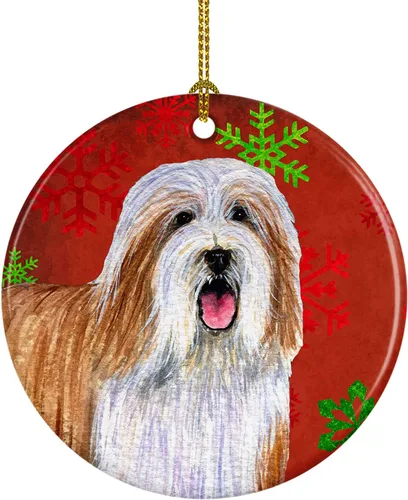 Miniatura 13 de Caroline's Treasures Bulldog English - Copos de nieve rojos y verdes, adorno de cerámica de Navidad, decoración colgante para el hogar, Navidad
