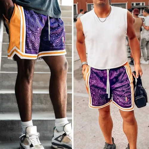 Miniatura 8 de BOOMLEMON Pantalones cortos de baloncesto para hombre, pantalones cortos de entrenamiento atléticos de cachemira, pantalones cortos de malla