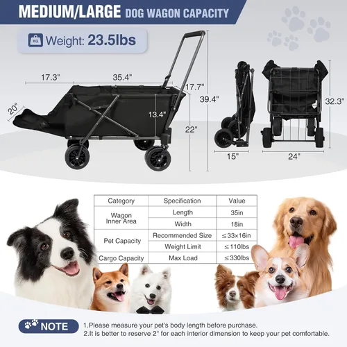 Miniatura 4 de REDCAMP Carro Plegable para Perros con Extremo Trasero Extensible de Servicio Pesado, 220L Carrito Utilitario Plegable Grande Cochecito para Perros