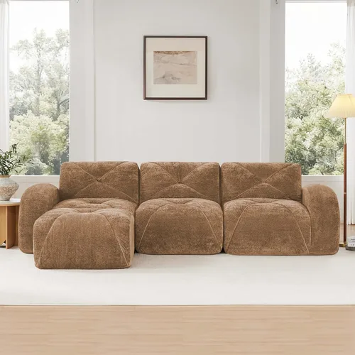 Miniatura 3 de Sofás modulares en forma de L de 110.6 pulgadas para sala de estar, moderno sofá sin hueso de terciopelo con 1 otomana, no requiere montaje, cómodo