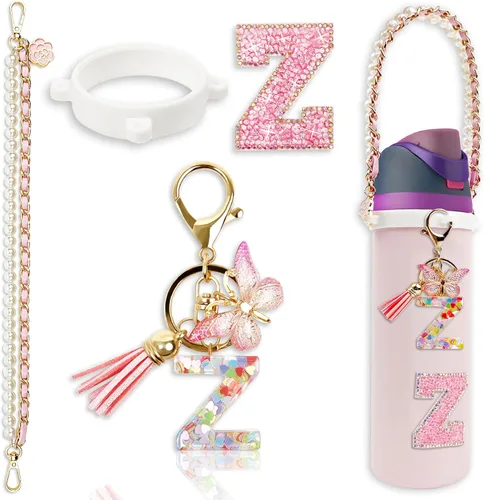 Miniatura 45 de Letter Handle Strap Accessories with Cute Initial Charm Compatible with Owala Water Bottle 24oz 32oz 40oz Owala Kids Púrpura