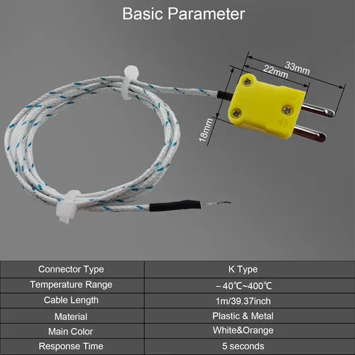 Miniatura 2 de 4 sondas de termopar tipo K de 1 M, sensor de temperatura de termopar tipo K con mini conector, rango de medición de línea de detección