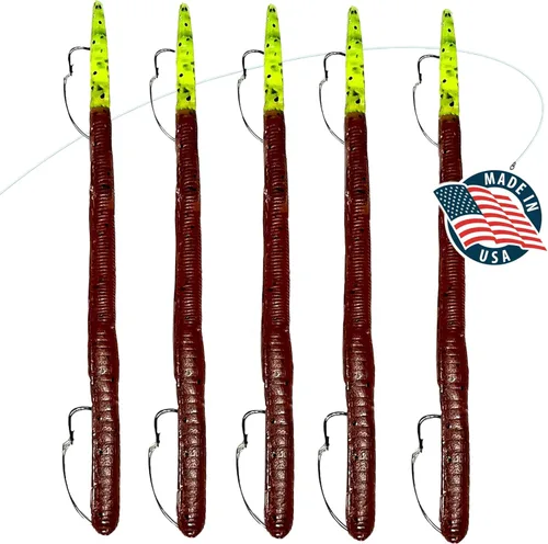 Miniatura 10 de DeLong Lures 6" KILR Worm – Made in USA Weedless Pre-Rigged Soft Plastic Swimbaits, Extra Durable Bass Fishing Lures for Pike and More, 5-Pack