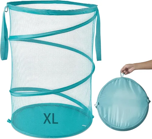 Miniatura 9 de 2 cestas de malla desplegable para ropa sucia, 115 L, extra grande, plegable, cesta de almacenamiento de ropa, con asas, sin tapa, 26 pulgadas