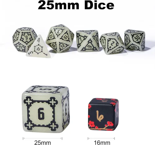 Miniatura 2 de Cusdie - Juego de 7 dados DND gigantes de 25 mm que brillan en la oscuridad, juego de dados poliédricos luminosos, dados D&D con bolsa de dados
