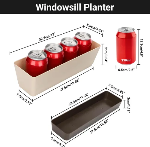 Miniatura 2 de SUREAM Paquete de 3 macetas de ventana para interiores, maceta rectangular de 12 x 3.8 pulgadas con bandeja, moderna maceta de plástico