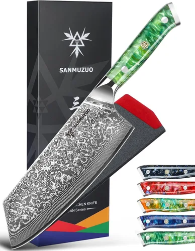 Miniatura 8 de Nakiri - Cuchillo de carnicero de 7.5 pulgadas, serie Xuan, cuchillo de cocina VG10 de acero de damasco, mango de resina (naranja fantasía)