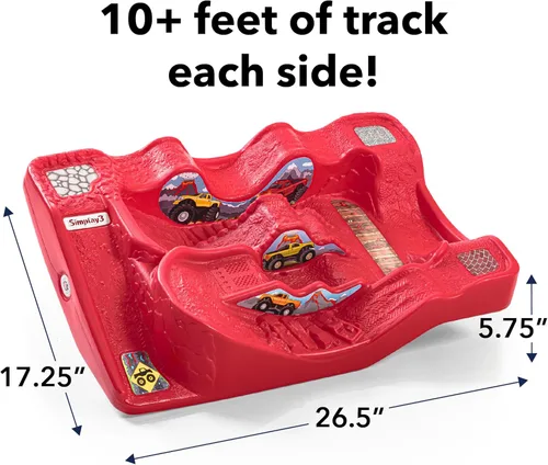 Miniatura 7 de Simplay3 Monster City Extreme Wheels - Mesa de carreras de autos - Mesa de juego portátil roja de 2 caras para niños con 2 camiones Monster Race