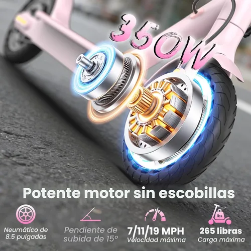 Miniatura 3 de WERHY Scooter eléctrico plegable para niños, motor de 350 W, alcance máximo de 12/16 millas, velocidad máxima de 19 MPH, neumático sólido de 8.5 Rosa
