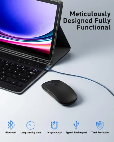 Miniatura 3 de TUNKARMOR Funda para teclado para Tab A9 de 8.7 pulgadas (2023) - Funda delgada con teclado desmontable y ratón con soporte para bolígrafo, función