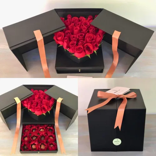 UNIKPACKAGING Caja de flores sorpresa cuadrada grande de alta calidad, cajas de regalo para flores de lujo y arreglos de regalo, varios colores Negro