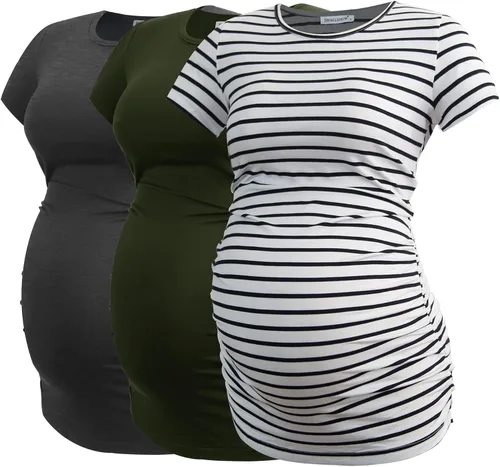 Miniatura 47 de Smallshow - Camiseta de maternidad para mujer, diseño de lados fruncidos, tipo túnica, prendas para el embarazo