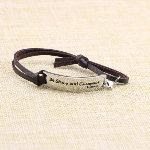 Miniatura 4 de Yiyang Pulsera de cuero inspiradora para mujer, joyería de plata con versículo bíblico grabado cristiano
