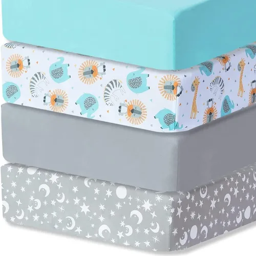 Miniatura 14 de Bimocosy Paquete de 4 sábanas para cuna, sábanas bajeras para cuna de bebé, transpirables y de ajuste cómodo, suaves para colchón de cuna estándar