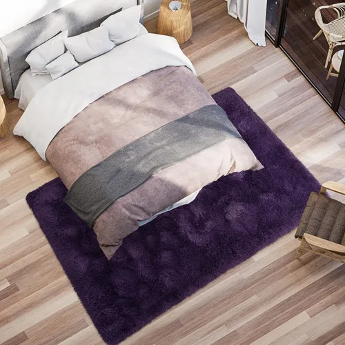 Miniatura 4 de Softlife - Alfombra de área de color púrpura oscuro, esponjosa y lanuda de 6 x 9 pies, alfombras de pelo largo para dormitorio de niñas, alfombra