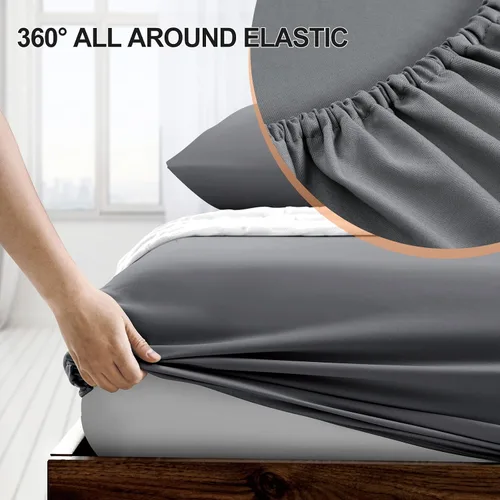 Miniatura 3 de FreshCulture Sábana bajera ajustable Twin XL, paquete de 2 unidades, sábana bajera de calidad de hotel, ultra suave y transpirable, microfibra Gris