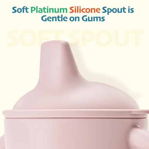 Miniatura 9 de Leeleelon® Vaso de silicona para bebés de 6 meses en adelante, 6 onzas, 100% a prueba de fugas para bebé con asas, silicona platino (azul Cambridge)