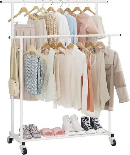 Miniatura 11 de Calmootey Perchero de ropa de doble barra, organizador de ropa portátil para dormitorio, sala de estar, tienda de ropa, rosa