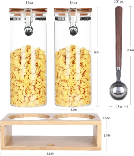 Miniatura 5 de KKC - Tarro hermético de almacenamiento de nueces de vidrio con cuchara (50 onzas / 1.5 litros), recipiente grande para alimentos con tapa de bambú