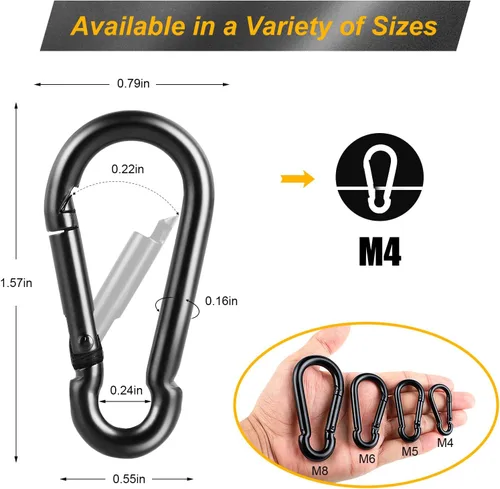 Miniatura 2 de DELSWIN 12 Piezas Clip de Mosquetón Negro, Incluye Mini Mosquetones de 1.57 Pulgadas, Ganchos Pequeños de 1.97" a Presión, Mosquetón Mediano de 2.36