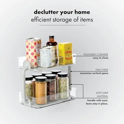 Miniatura 2 de madesmart Organizador de especias escalonado, 8 tarros para artículos esenciales de cocina, almacenamiento vertical para sal, pimienta, cayena, Gris