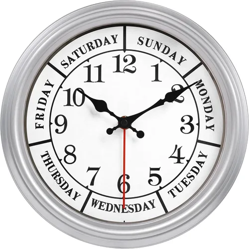 Miniatura 18 de JENLYSTIME Reloj de pared retro impermeable de 12 pulgadas para interior/exterior con termómetro, silencioso, redondo, de cuarzo, funciona con 40