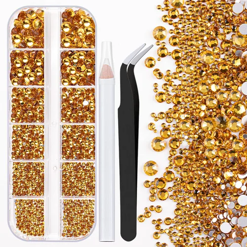 Miniatura 34 de Dos paquetes de diamantes de imitación de parte trasera plana, 4520 piezas, diamantes de imitación coloridos para uñas, multicolor + AB + gemas