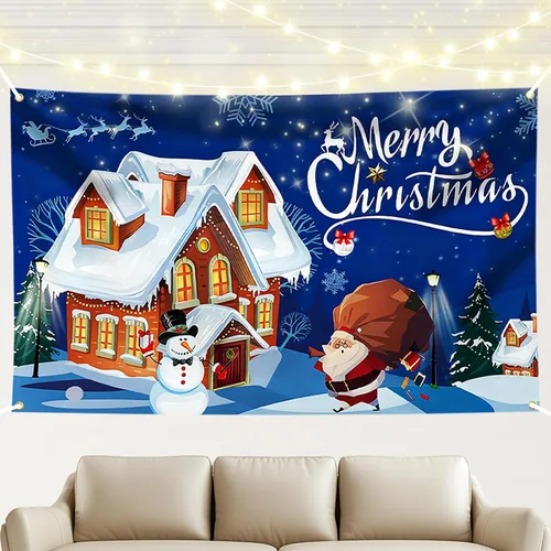 Miniatura 6 de Hianjoo Cartel de pared de Feliz Navidad de 71 x 43 pulgadas, pancarta grande de fondo de Navidad con ojales, impresión digital vívida, decoración
