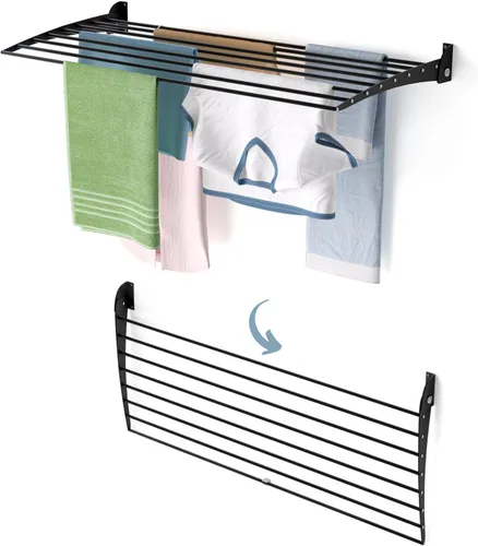 Miniatura 16 de foxydry Tendedero plegable para colgar en la pared, vertical plegable para interiores y exteriores, en acero aluminio (31.5 in)