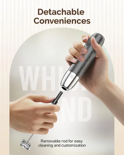 Miniatura 4 de Maestri House Espumador de Leche Recargable, LunaFro Mini Espumador Eléctrico de Mano Desmontable con Batidor de Acero Inoxidable Mezclador de Gris